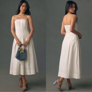 Mare Mare x Anthropologie Strapless Seamed A-Line Midi Dress White Medium